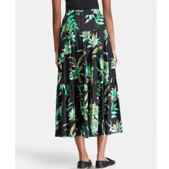 Lauren Ralph Lauren Fern Leaf Exotic Print Cotton Casual Midi Tiered Skirt Small - Picture 2 of 14